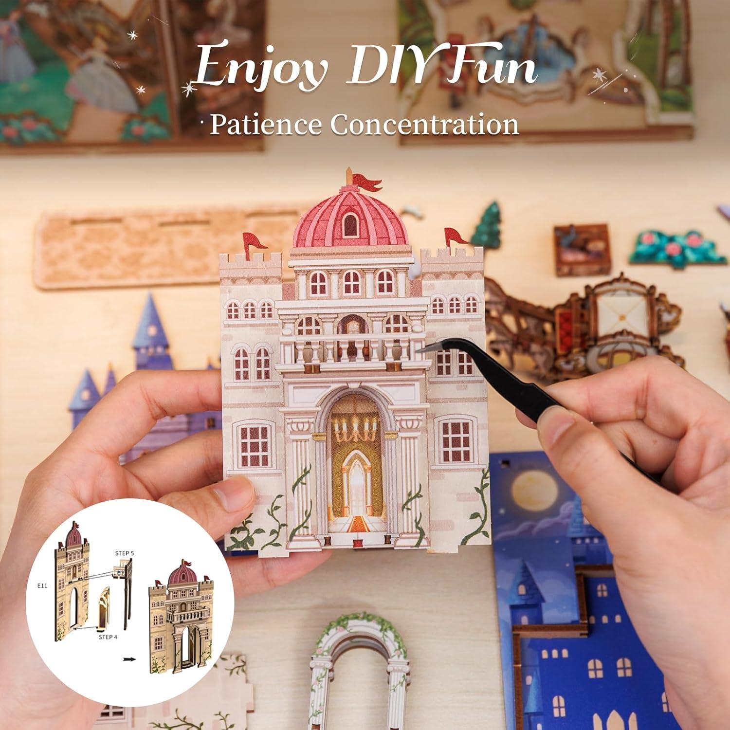 imageCUTEBEE DIY Book Nook Kit Bookend for Shelves 3D Wooden Puzzle Decorative Book Ends Miniature House Kit Dollhouse Bookshelf Decor Model Building Gifts for Family and Friends Fairy Town