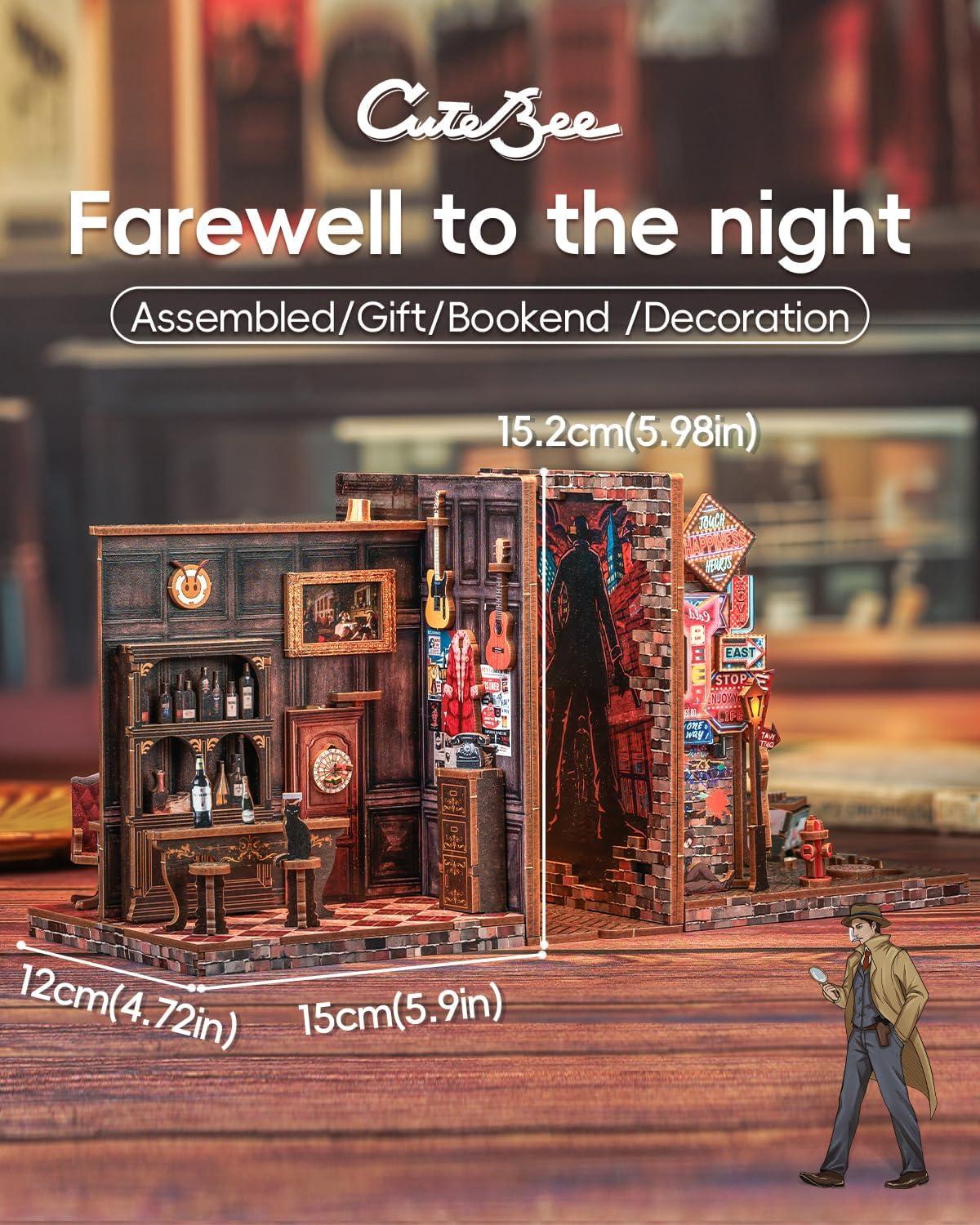 imageCUTEBEE DIY Bookend for Shelves 3D Wooden Puzzle Decorative Book Nook Kit Book Ends Miniature House Bookshelf Room Home Decor for Family