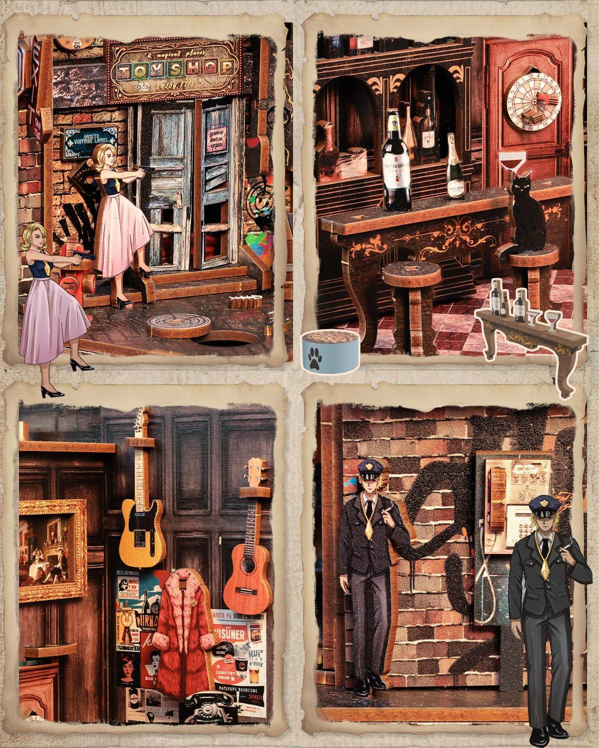 imageCUTEBEE DIY Bookend for Shelves 3D Wooden Puzzle Decorative Book Nook Kit Book Ends Miniature House Bookshelf Room Home Decor for Family