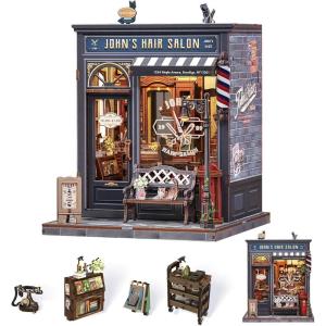 Book Nook Kit, DIY Miniature House Kits for Adult and Teens, Dollhouse Tiny Booknook Garden House Bookshelf, DIY Craft Gifts for Family and Friends (Beika-cho Convenience Store)(John’s Hair Salon)