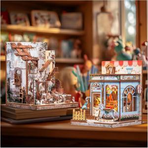 CUTEBEE Book Nook Kit DIY Miniature Dollhouse Bookend for Shelves 3D Wooden Puzzle Decorative Book Ends Miniature House Bookshelf Room Home Decor for Family, Friends 2 PCS (Love and Peace)