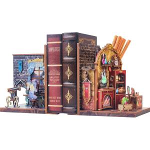 CUTEBEE Book Nook Kit DIY Miniature Dollhouse Magic Bookend for Shelves 3D Wooden Puzzle Decorative Book Ends Miniature House Bookshelf Room Home Decor for Family, Friends (University of Miracle)