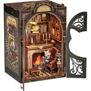 CUTEBEE Book Nook Kit, DIY Miniature House Kits for Adult and Teens, Dollhouse Booknook Tiny House, Bookshelf 3D Wooden Puzzle, DIY Craft Gifts for Family and Friends (Bella’s Ice Cream)(Count Cat’s Study)
