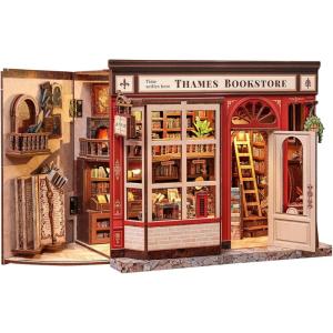 CUTEBEE Book Nook Kit, DIY Miniature House Kits for Adult and Teens, Dollhouse Booknook Tiny House, Bookshelf 3D Wooden Puzzle, DIY Craft Gifts for Family and Friends (Bella’s Ice Cream)(Thames Bookstore)