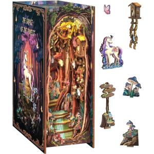 CUTEBEE DIY Book Nook Kit, Miniature House Kits for Adult and Teens, DIY Miniature Book Nook kit with Sensor Led Light, Gifts for Lovers and Family (Muse Bookstore)(The Grace of The Forest)