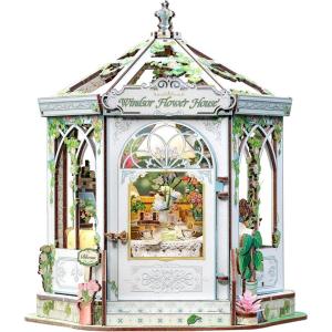 CUTEBEE DIY Book Nook Kit, Miniature House Kits for Adult and Teens, DIY Miniature Book Nook kit with Sensor Led Light, Gifts for Lovers and Family (Muse Bookstore)(Windsor Flower House)