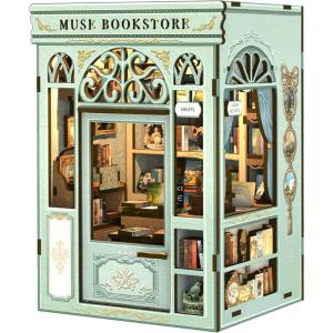 CUTEBEE DIY Book Nook Kit, Miniature House Kits for Adult and Teens, DIY Miniature Book Nook kit with Sensor Led Light, Gifts for Lovers and Family (Muse Bookstore)(Muse Bookstore)