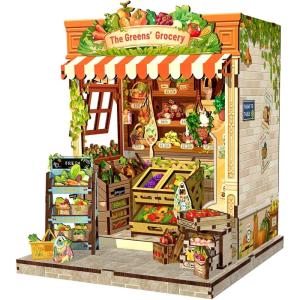 CUTEBEE DIY Book Nook Kit, Miniature House Kits for Adult and Teens, DIY Miniature Book Nook kit with Sensor Led Light, Gifts for Lovers and Family (Muse Bookstore)(The Greens’ Grocery)