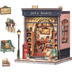 CUTEBEE DIY Book Nook Kit, Miniature House Kits for Adult and Teens, DIY Miniature Book Nook kit with Sensor Led Light, Gifts for Lovers and Family (Muse Bookstore)(Jack’s Bookery)