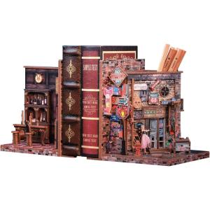 CUTEBEE DIY Bookend for Shelves 3D Wooden Puzzle Decorative Book Nook Kit Book Ends Miniature House Bookshelf Room Home Decor for Family