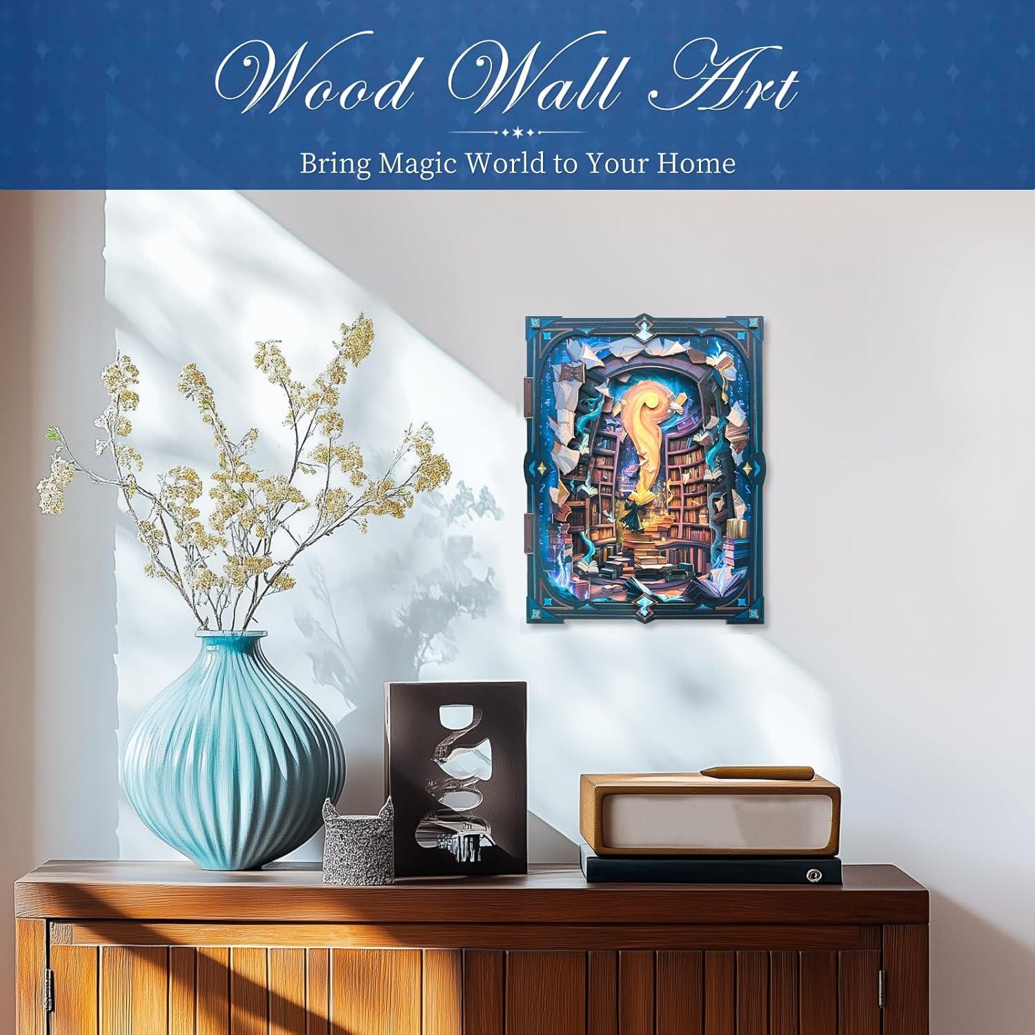 image3D Wall Decoration Wood Wall Art Aesthetic Table Decor Stacking Carving Panels Spooky Home Decoration for Living Room Bedroom House9quotx10quotBlue