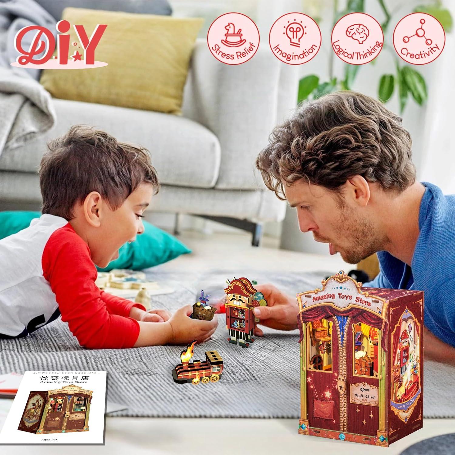 imageCUTEBEE Book Nook Kit DIY Miniature House Dollhouse Kit for Adult and Teens Booknook Bookshelf Decor Alley Model Build with LED Light Gifts for Family and Friends Amazing Toys Store