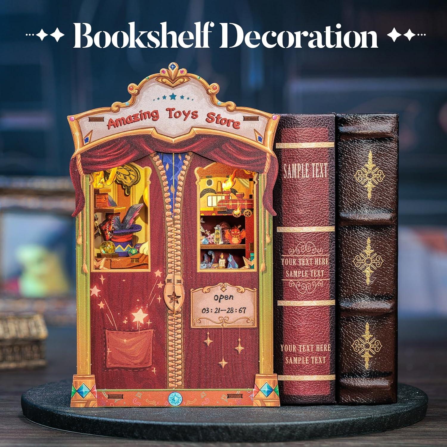 imageCUTEBEE Book Nook Kit DIY Miniature House Dollhouse Kit for Adult and Teens Booknook Bookshelf Decor Alley Model Build with LED Light Gifts for Family and Friends Amazing Toys Store