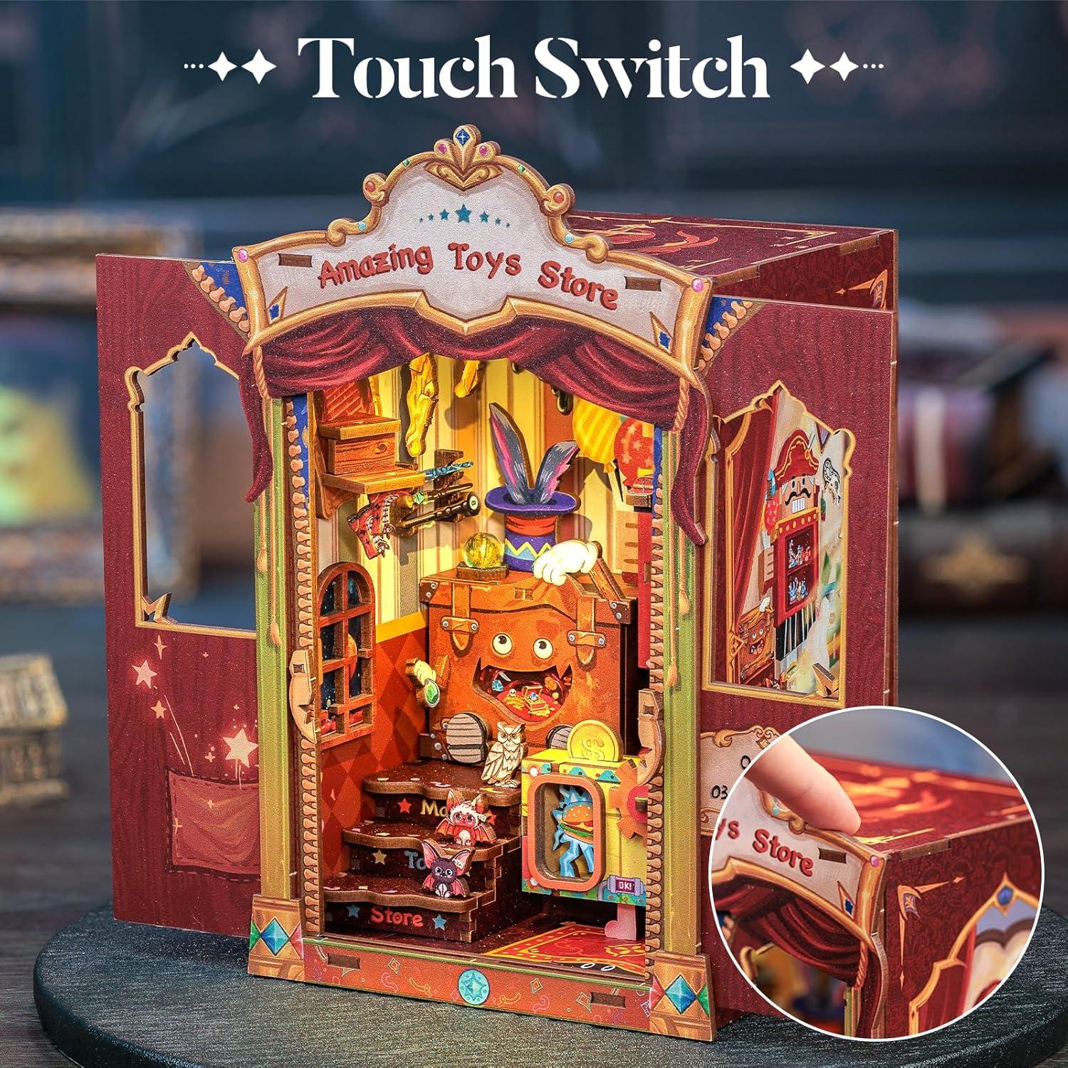 imageCUTEBEE Book Nook Kit DIY Miniature House Dollhouse Kit for Adult and Teens Booknook Bookshelf Decor Alley Model Build with LED Light Gifts for Family and Friends Amazing Toys Store