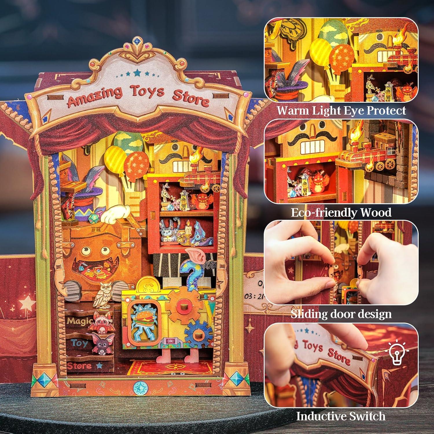 imageCUTEBEE Book Nook Kit DIY Miniature House Dollhouse Kit for Adult and Teens Booknook Bookshelf Decor Alley Model Build with LED Light Gifts for Family and Friends Amazing Toys Store