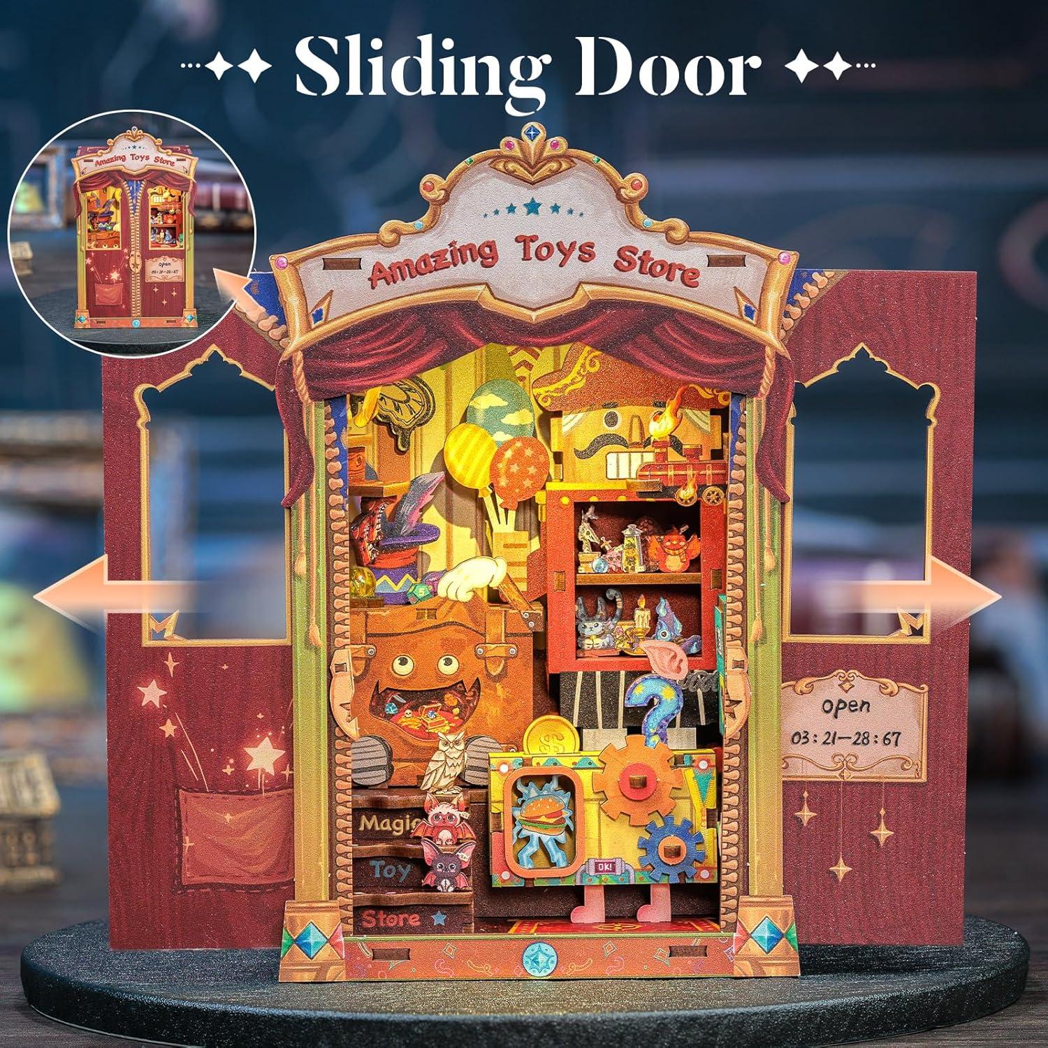 imageCUTEBEE Book Nook Kit DIY Miniature House Dollhouse Kit for Adult and Teens Booknook Bookshelf Decor Alley Model Build with LED Light Gifts for Family and Friends Amazing Toys Store