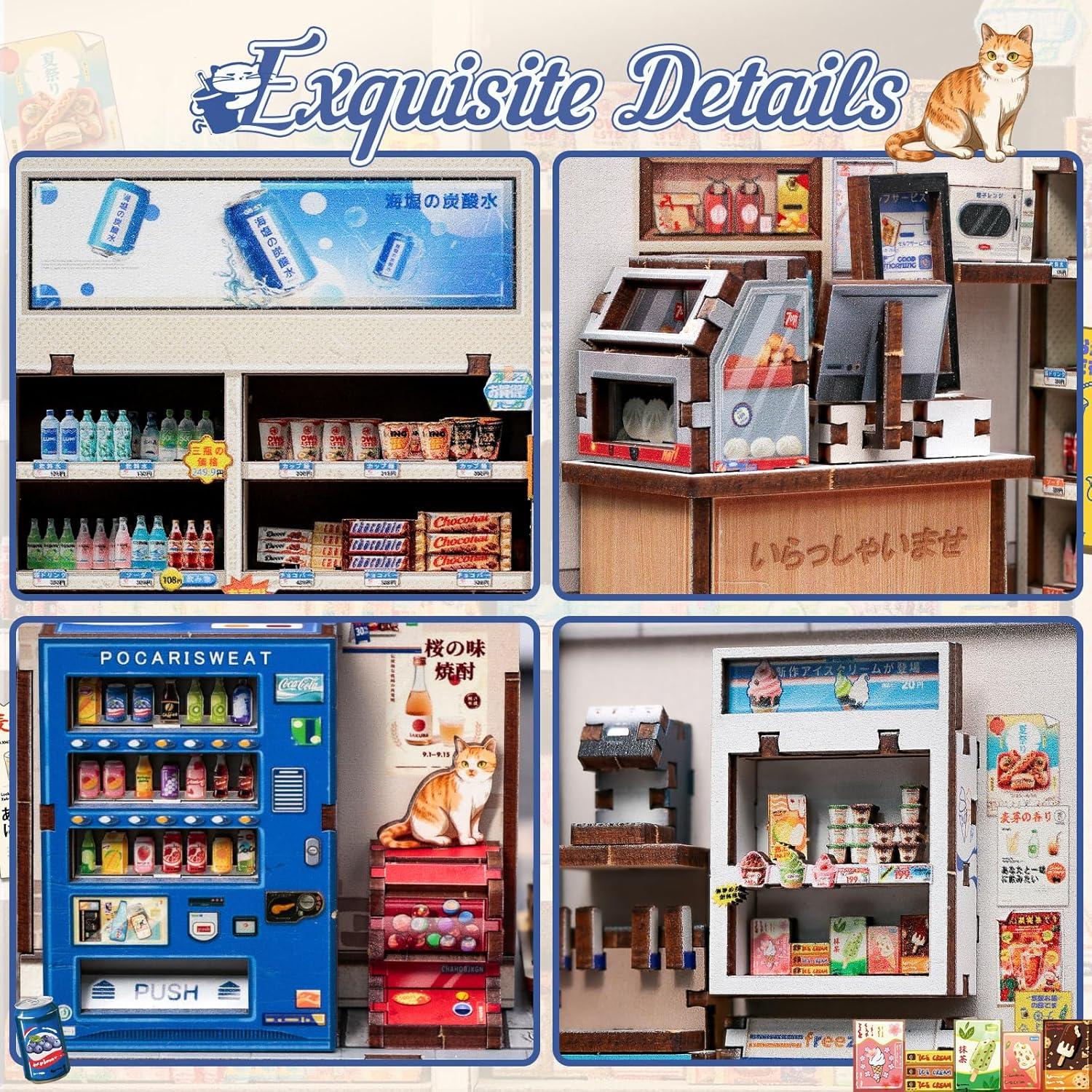 imageCUTEBEE Book Nook Kit DIY Miniature House Japanese Detective Convenience Store Dollhouse Booknook for Adults Tiny House Bookshelf Decor 3D Wooden Puzzle Gifts