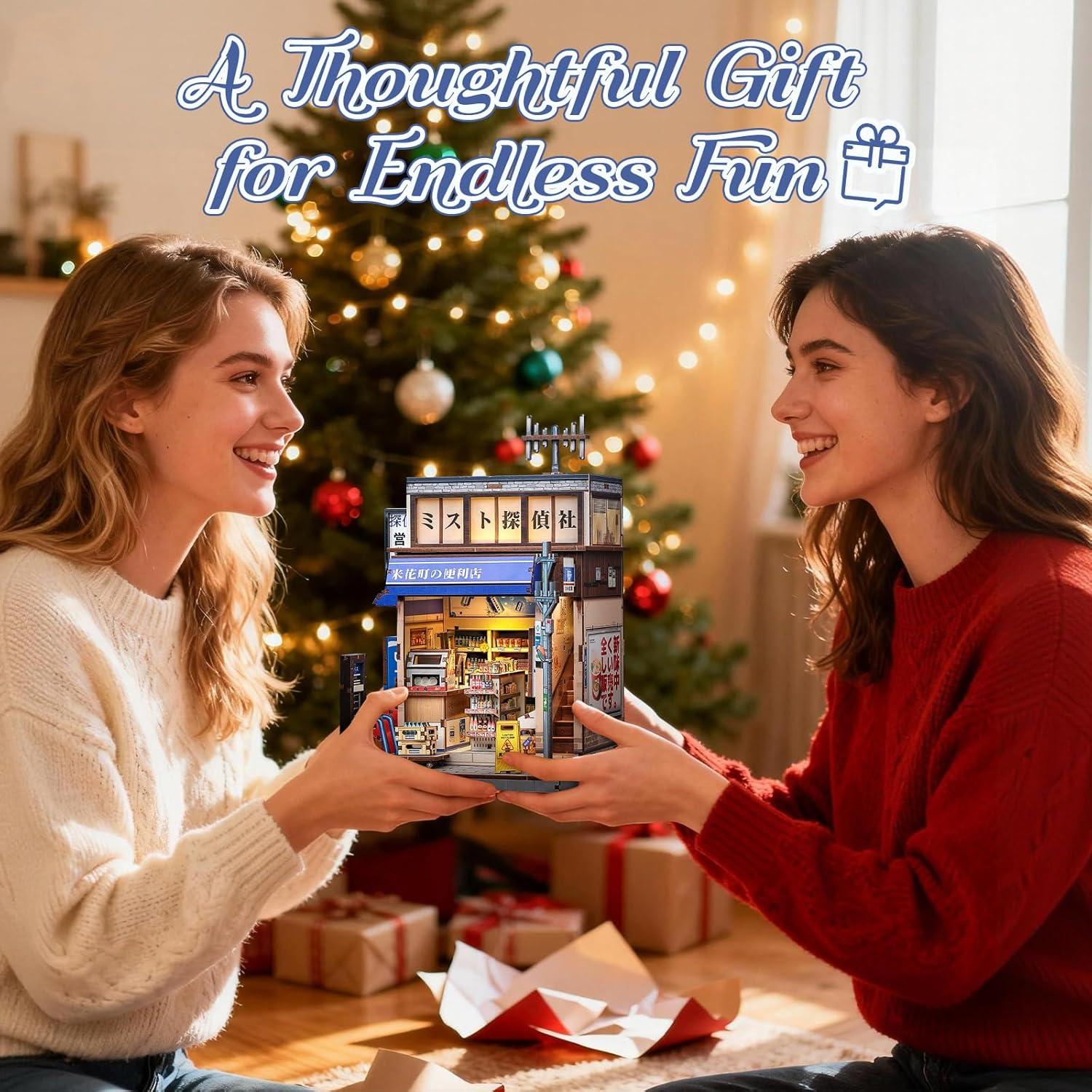 imageCUTEBEE Book Nook Kit DIY Miniature House Japanese Izakaya Dollhouse Kit for Adults and Teens Booknook Tiny House Bookshelf Decor 3D Wooden Puzzle Gifts for Family Friends