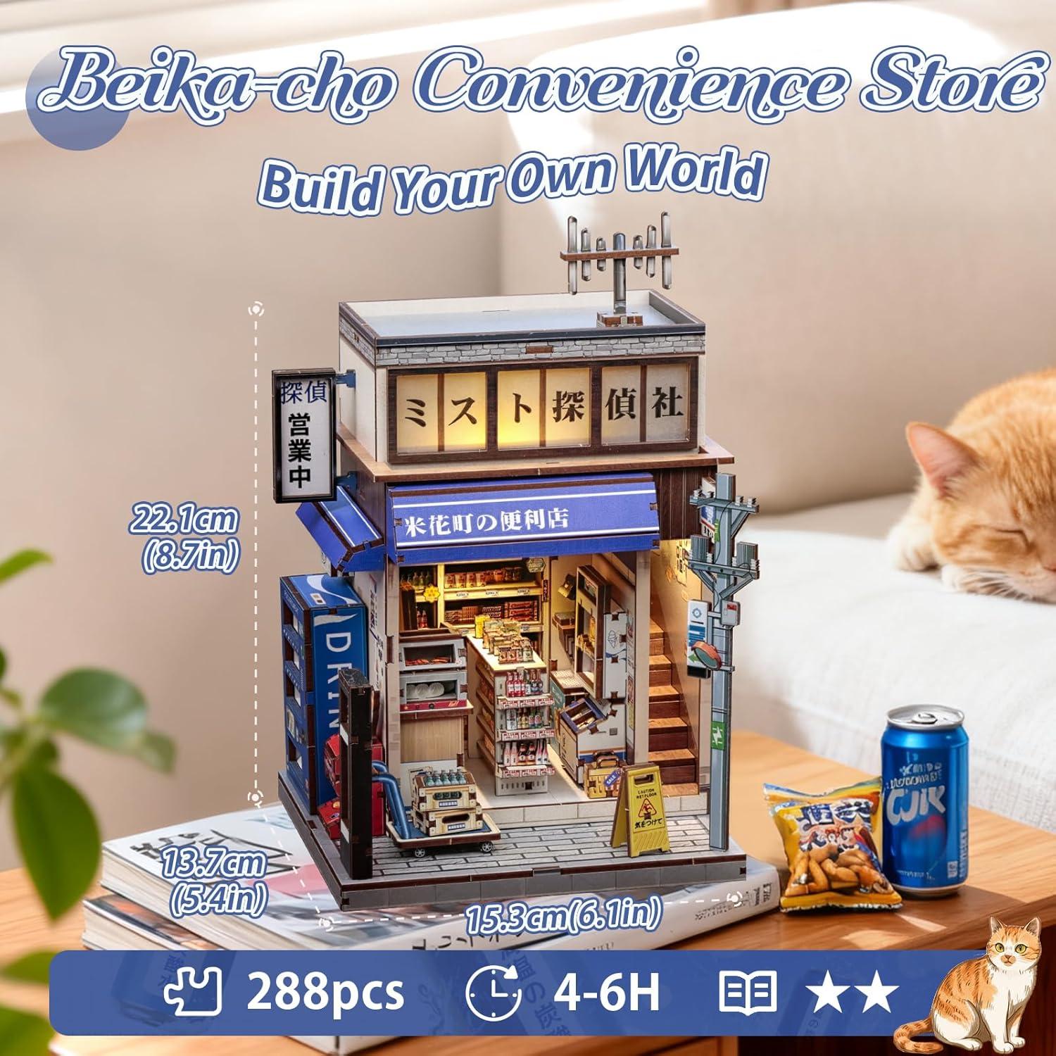 imageCUTEBEE Book Nook Kit DIY Miniature House Japanese Izakaya Dollhouse Kit for Adults and Teens Booknook Tiny House Bookshelf Decor 3D Wooden Puzzle Gifts for Family Friends