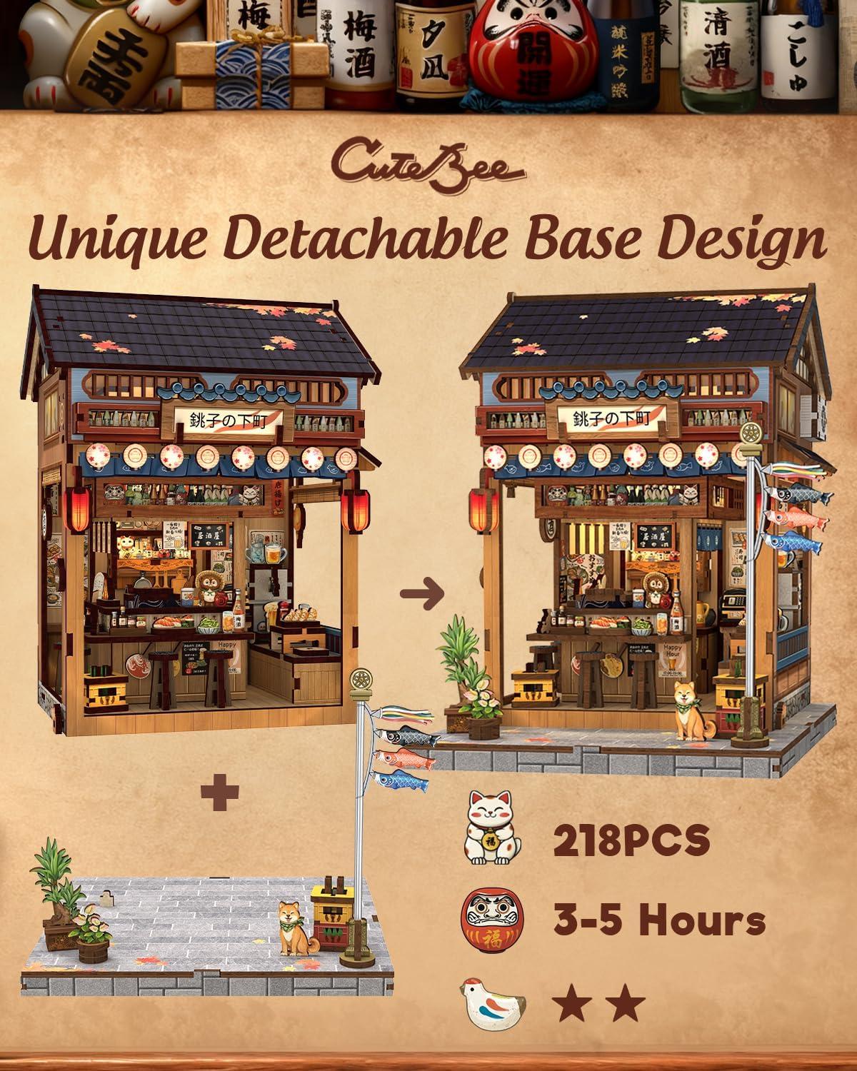 imageCUTEBEE Book Nook Kit DIY Miniature House Japanese Izakaya Dollhouse Kit for Adults and Teens Booknook Tiny House Bookshelf Decor 3D Wooden Puzzle Gifts for Family Friends