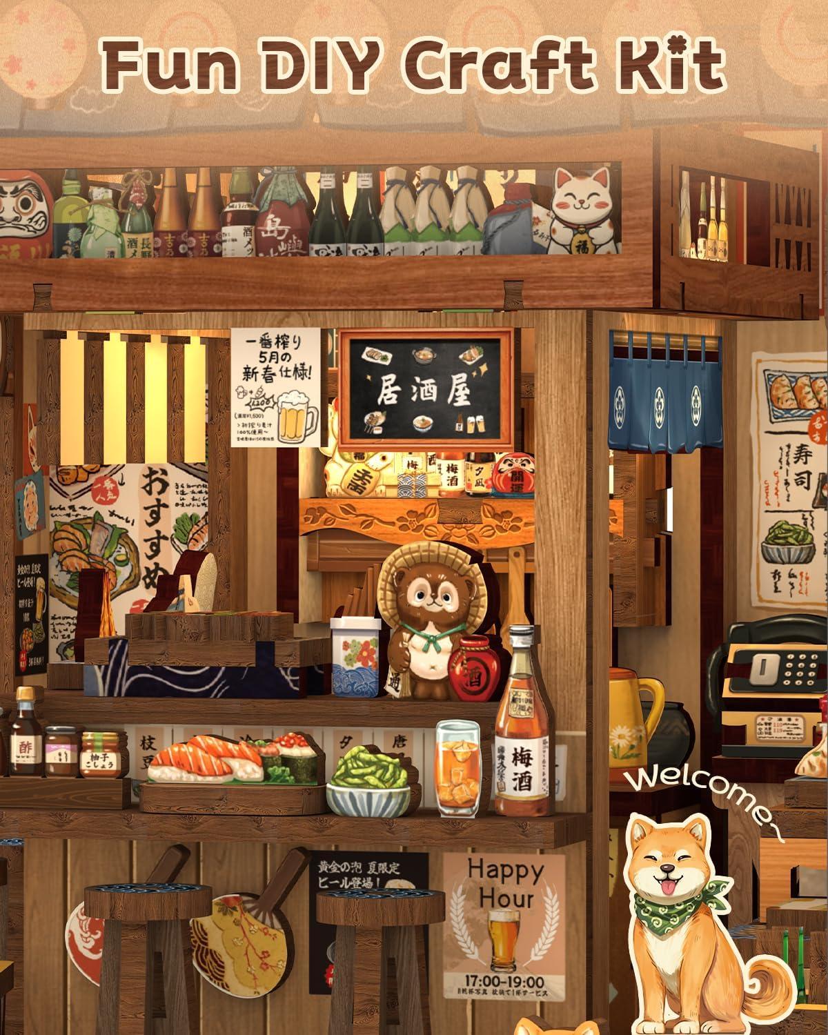 imageCUTEBEE Book Nook Kit DIY Miniature House Japanese Izakaya Dollhouse Kit for Adults and Teens Booknook Tiny House Bookshelf Decor 3D Wooden Puzzle Gifts for Family Friends