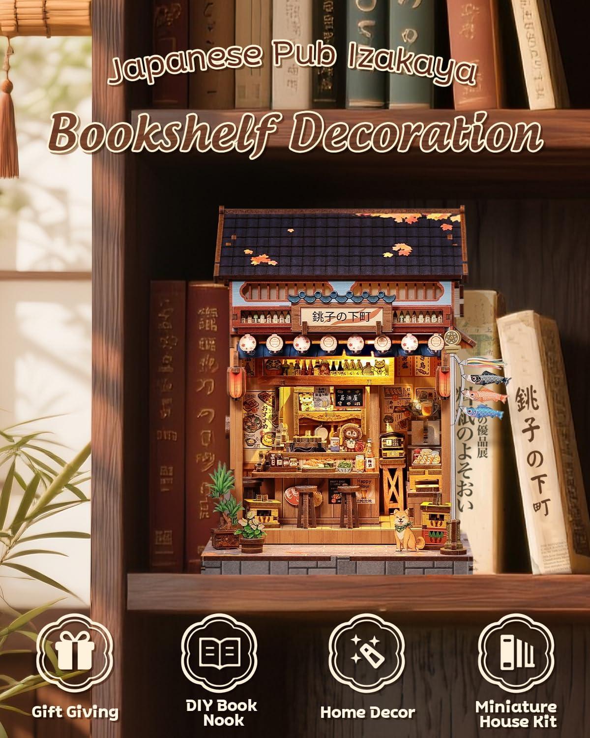 imageCUTEBEE Book Nook Kit DIY Miniature House Japanese Izakaya Dollhouse Kit for Adults and Teens Booknook Tiny House Bookshelf Decor 3D Wooden Puzzle Gifts for Family Friends