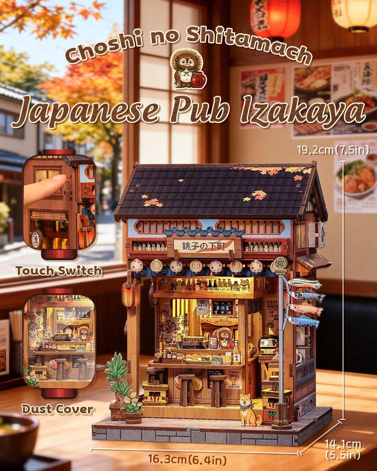 imageCUTEBEE Book Nook Kit DIY Miniature House Japanese Izakaya Dollhouse Kit for Adults and Teens Booknook Tiny House Bookshelf Decor 3D Wooden Puzzle Gifts for Family Friends