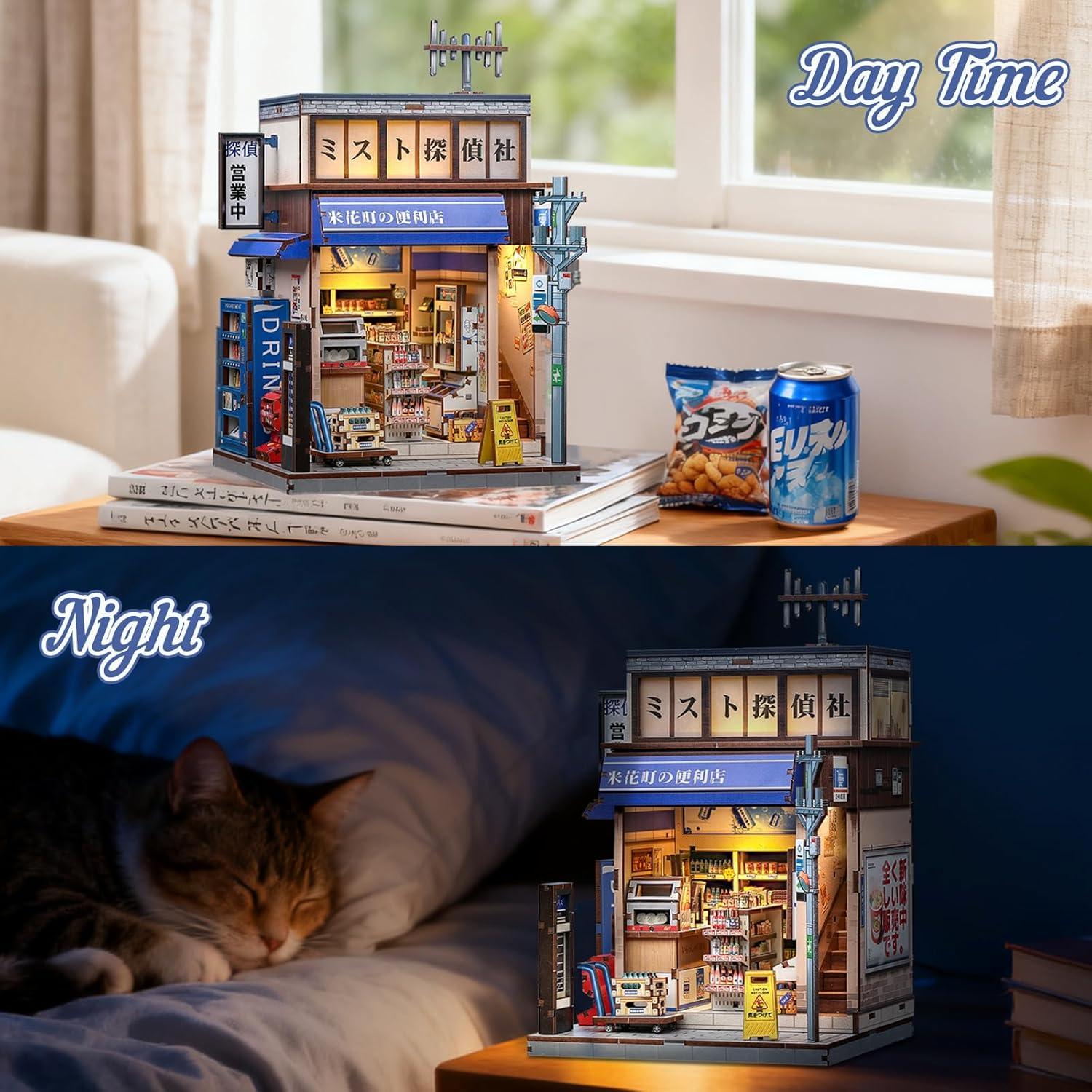 imageCUTEBEE Book Nook Kit DIY Miniature House Japanese Izakaya Dollhouse Kit for Adults and Teens Booknook Tiny House Bookshelf Decor 3D Wooden Puzzle Gifts for Family Friends