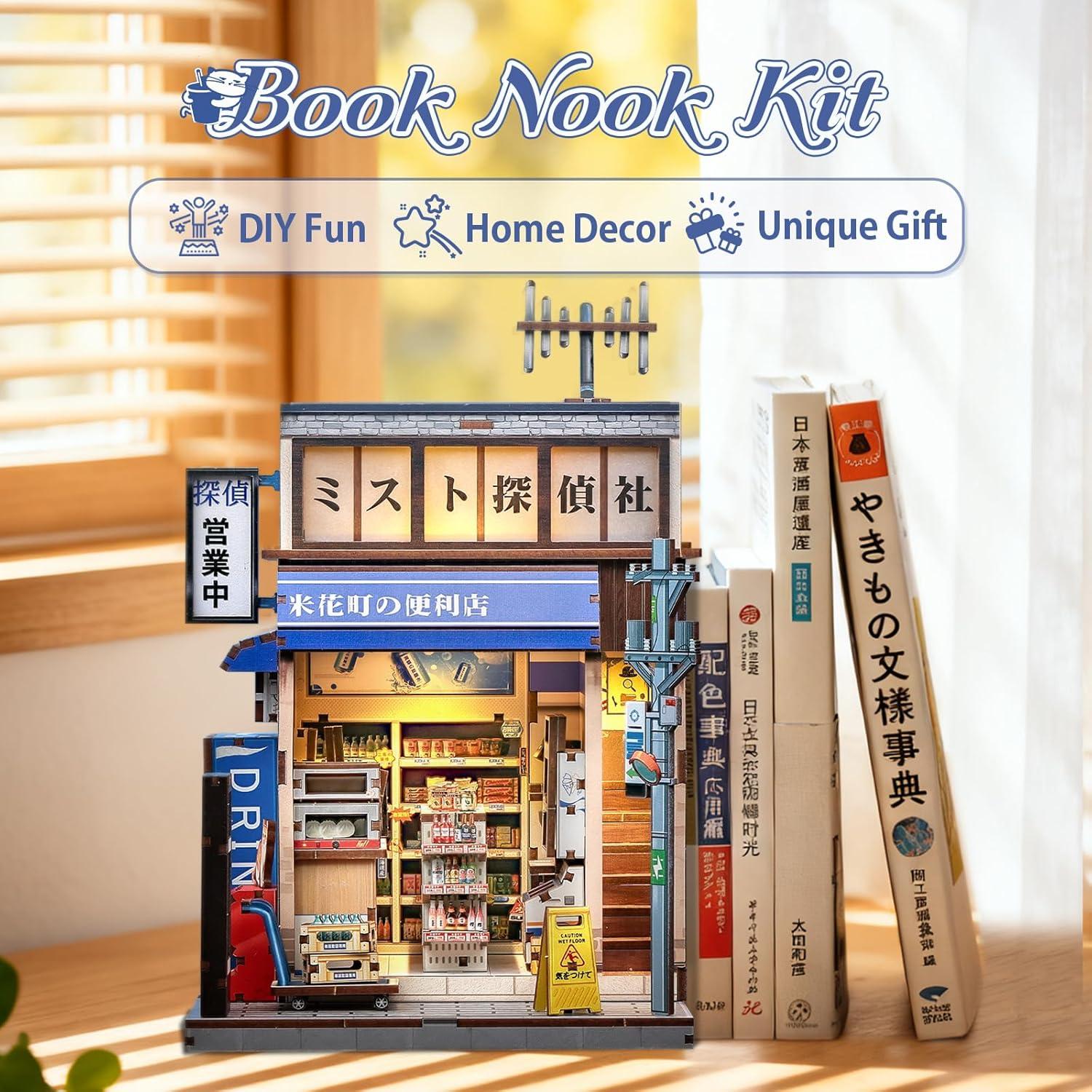 imageCUTEBEE Book Nook Kit DIY Miniature House Japanese Izakaya Dollhouse Kit for Adults and Teens Booknook Tiny House Bookshelf Decor 3D Wooden Puzzle Gifts for Family Friends