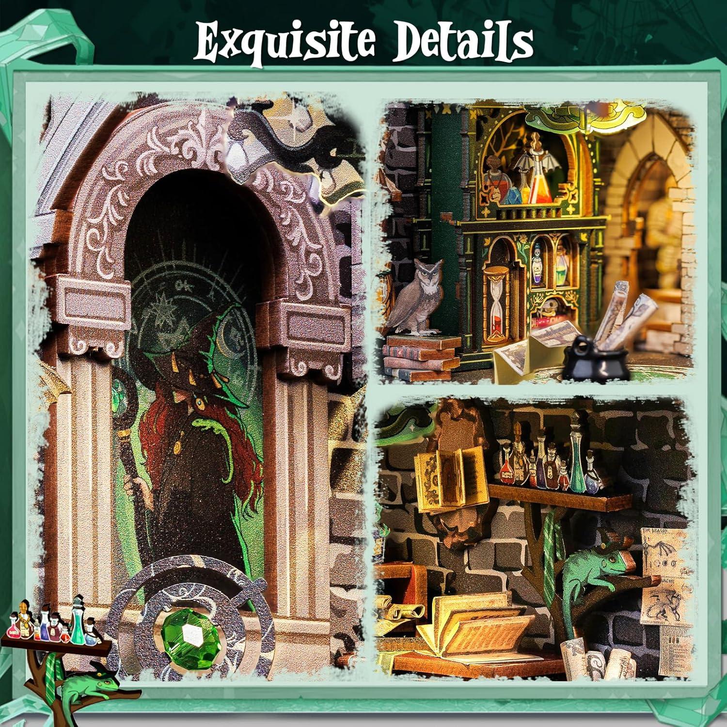 imageCUTEBEE Book Nook Kit DIY Miniature House Magic Dollhouse Kit for Adults Booknook Tiny House Bookshelf Decor 3D Wooden Puzzle Gifts for Family Friends Darkness Common Room
