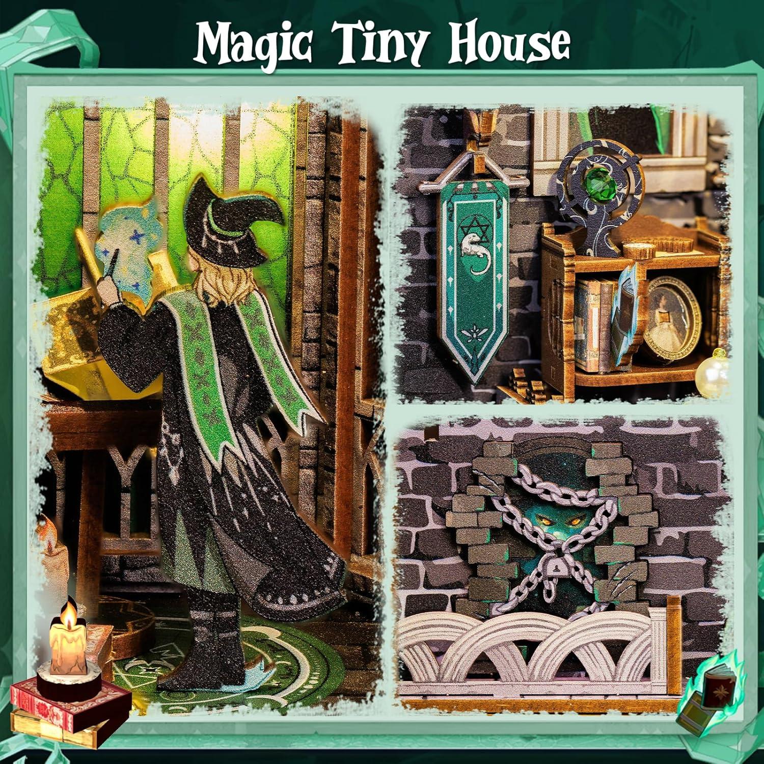 imageCUTEBEE Book Nook Kit DIY Miniature House Magic Dollhouse Kit for Adults Booknook Tiny House Bookshelf Decor 3D Wooden Puzzle Gifts for Family Friends Darkness Common Room