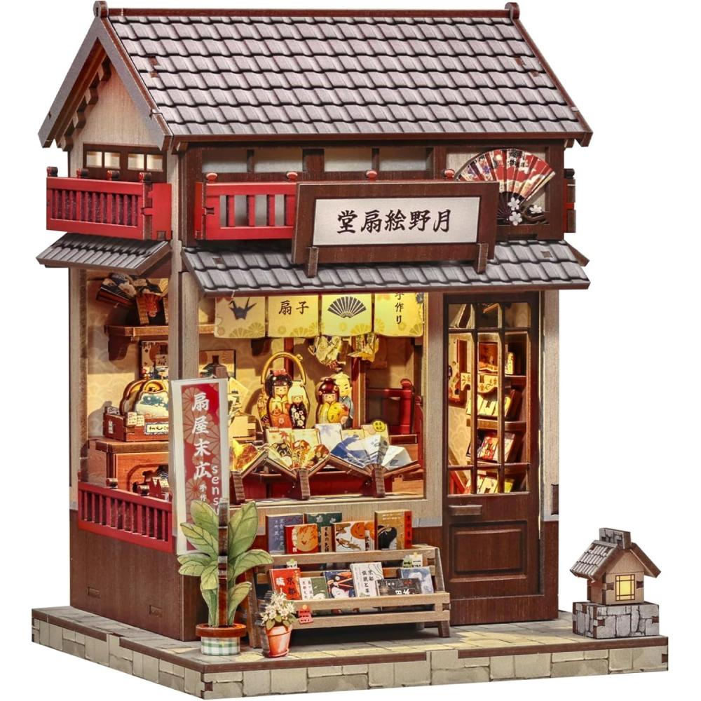 imageCUTEBEE Book Nook Kit DIY Miniature House Dollhouse Kit for Adults Booknook Tiny House Bookshelf Decor 3D Wooden Puzzle Gifts for Family and Friends Library of WisdomJapanese Fan Shop