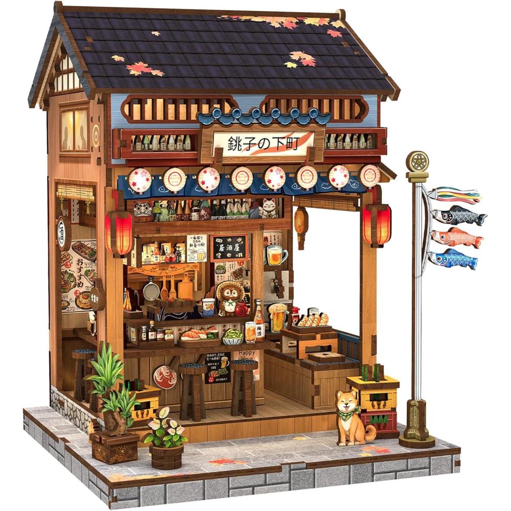 imageCUTEBEE Book Nook Kit  DIY Miniature House Dollhouse Kit for Adults Booknook Tiny House Bookshelf Decor 3D Wooden Puzzle Gifts for Family and Friends Library of WisdomJapanese Izakaya