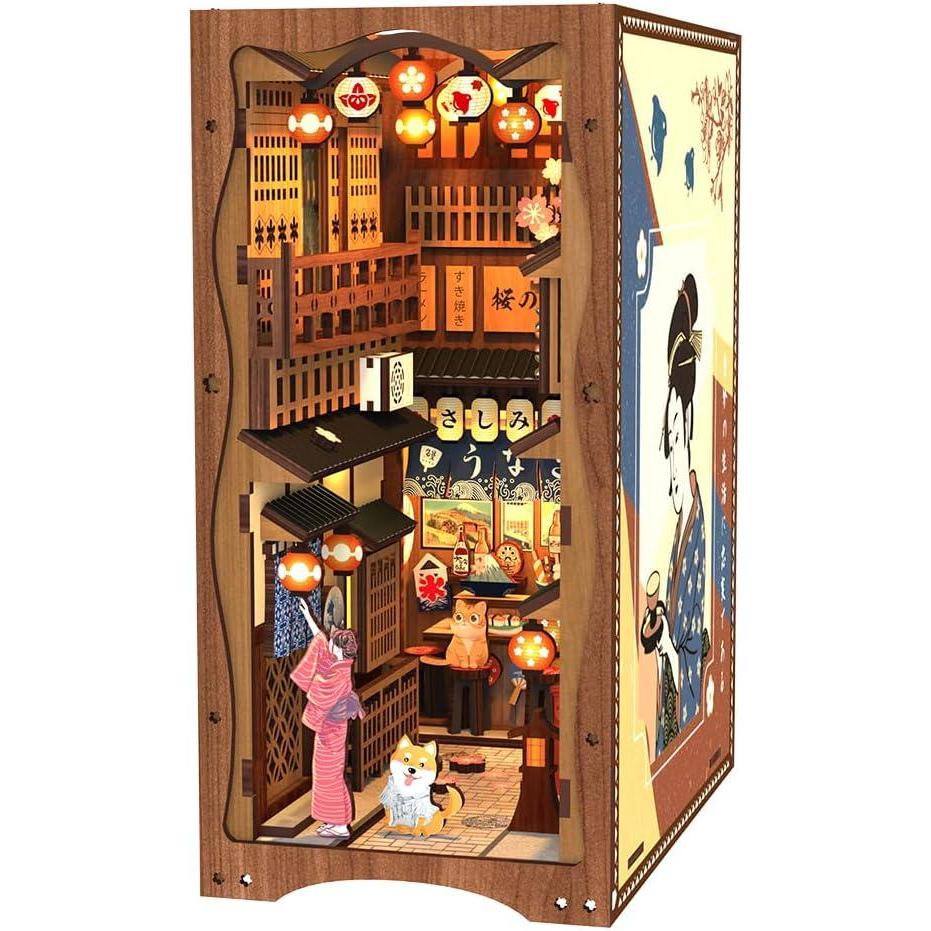 imageCUTEBEE Book Nook Kit DIY Miniature House Dollhouse Kit for Adults and Teens Booknook Tiny Japanese House Bookshelf Decor 3D Wooden Puzzle Gifts for Family Friends MoritaYaUnder the Sakura Tree