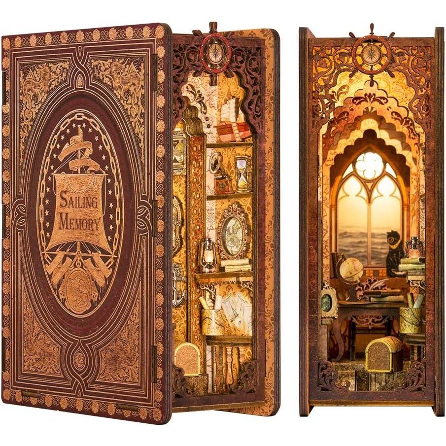 imageCUTEBEE Book Nook Kit DIY Miniature House Dollhouse Kit for Adults and Teens Booknook Tiny Japanese House Bookshelf Decor 3D Wooden Puzzle Gifts for Family Friends MoritaYaSailing Memory
