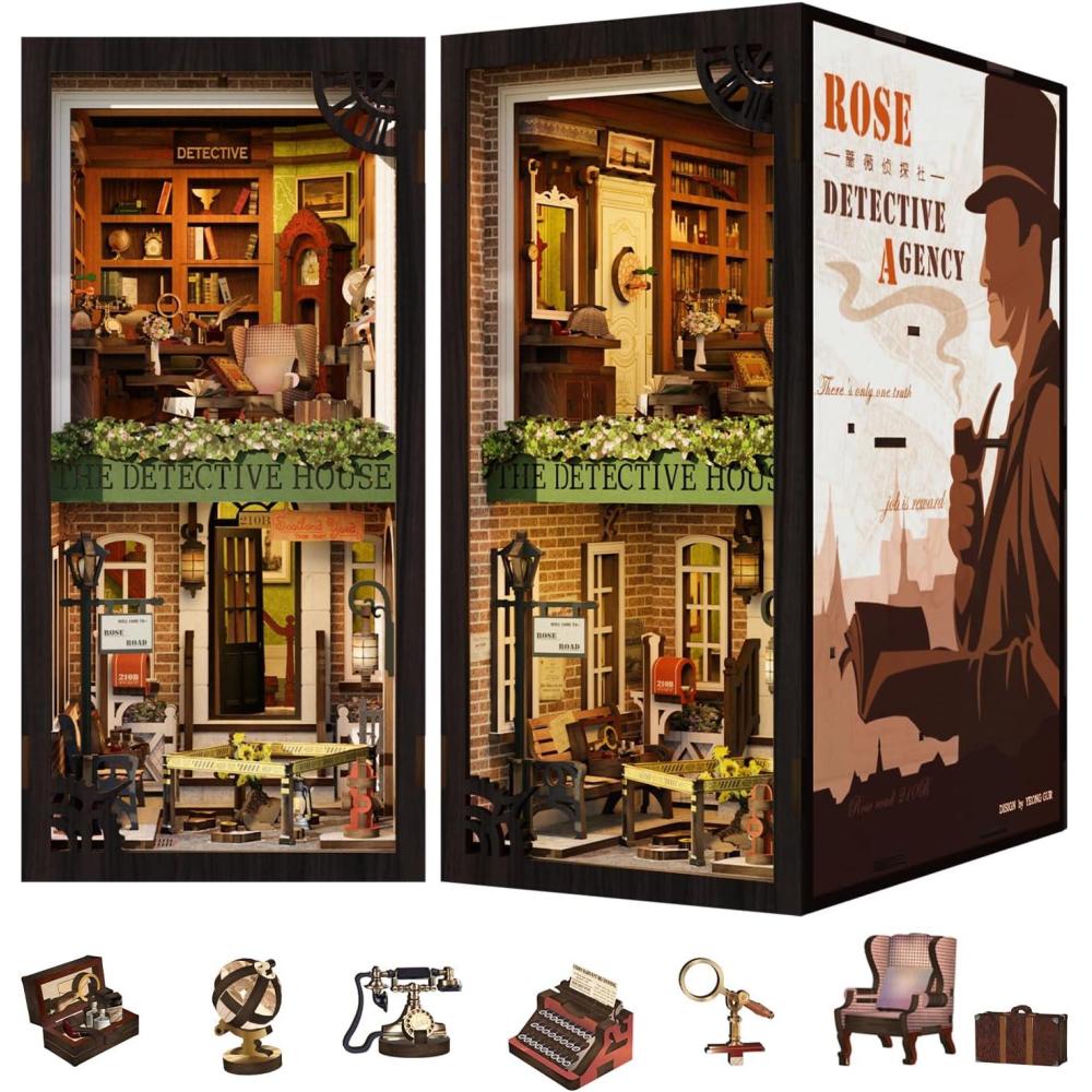 imageCUTEBEE Book Nook Kit DIY Miniature House Dollhouse Kit for Adults and Teens Booknook Tiny Japanese House Bookshelf Decor 3D Wooden Puzzle Gifts for Family Friends MoritaYaRose Detective Agency