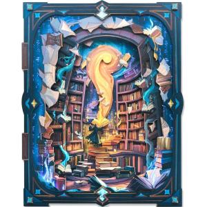 3D Wall Decoration, Wood Wall Art Aesthetic Table Decor Stacking Carving Panels Spooky Home Decoration for Living Room Bedroom House(9″x10″)(Blue)