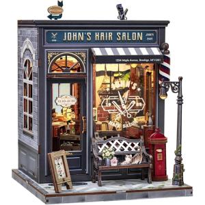 CUTEBEE Book Nook Kit – DIY Miniature House Dollhouse Kit for Adults, Booknook Tiny House Bookshelf Decor 3D Wooden Puzzle, Gifts for Family and Friends (Library of Wisdom)(John’s Hair Salon)