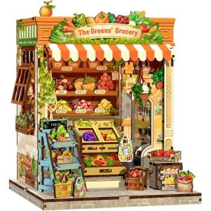 CUTEBEE Book Nook Kit – DIY Miniature House Dollhouse Kit for Adults, Booknook Tiny House Bookshelf Decor 3D Wooden Puzzle, Gifts for Family and Friends (Library of Wisdom)(The Greens’ Grocery)