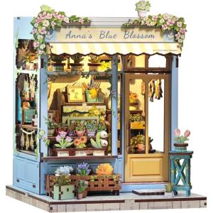CUTEBEE Book Nook Kit – DIY Miniature House Dollhouse Kit for Adults, Booknook Tiny House Bookshelf Decor 3D Wooden Puzzle, Gifts for Family and Friends (Library of Wisdom)(Anna’s Blue Blossom)