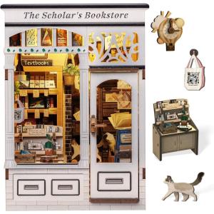 CUTEBEE Book Nook Kit – DIY Miniature House Dollhouse Kit for Adults and Teens, Booknook Tiny House Bookshelf Decor 3D Wooden Puzzle, Gifts for Family, Friends (Blossom Florists)(The Scholar’s Bookstore)