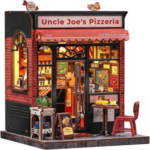 CUTEBEE Book Nook Kit – DIY Miniature House Dollhouse Kit for Adults and Teens, Booknook Tiny House Bookshelf Decor 3D Wooden Puzzle, Gifts for Family Friends (Drama Bookshop)(Uncle Joe’s Pizzeria)