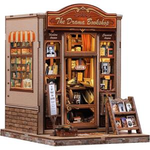 CUTEBEE Book Nook Kit – DIY Miniature House Dollhouse Kit for Adults and Teens, Booknook Tiny House Bookshelf Decor 3D Wooden Puzzle, Gifts for Family Friends (Drama Bookshop)(Drama Bookshop)