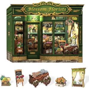 CUTEBEE Book Nook Kit – DIY Miniature House Dollhouse Kit for Adults and Teens, Booknook Tiny House Bookshelf Decor 3D Wooden Puzzle, Gifts for Family, Friends (Blossom Florists)(Blossom Florists)