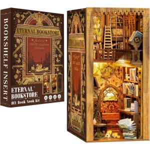 CUTEBEE Book Nook Kit – DIY Miniature House Dollhouse Kit for Adults and Teens, Booknook Tiny House Ice Cream Shop Bookshelf Decor 3D Wooden Puzzle, Gifts for Family, Friends (Bella’s Ice Cream)(Eternal Bookstore)