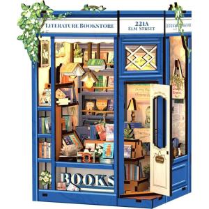 CUTEBEE Book Nook Kit – DIY Miniature House Dollhouse Kit for Adults and Teens, Booknook Tiny House Ice Cream Shop Bookshelf Decor 3D Wooden Puzzle, Gifts for Family, Friends (Bella’s Ice Cream)(Literature Bookstore)