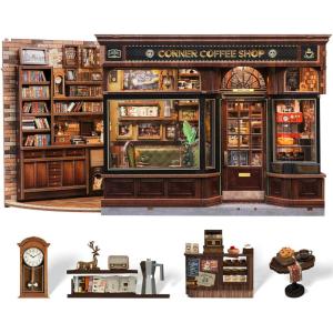 CUTEBEE Book Nook Kit – DIY Miniature House Dollhouse Kit for Adults and Teens, Booknook Tiny House Ice Cream Shop Bookshelf Decor 3D Wooden Puzzle, Gifts for Family, Friends (Bella’s Ice Cream)(Corner Coffee Shop)