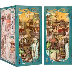 CUTEBEE Book Nook Kit – DIY Miniature House Dollhouse Kit for Adults and Teens, Booknook Tiny Japanese House Bookshelf Decor 3D Wooden Puzzle, Gifts for Family, Friends (Morita-Ya)(Su Dongpo’s Life)