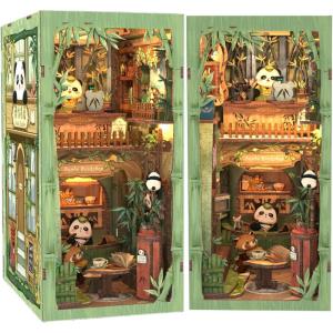 CUTEBEE Book Nook Kit – DIY Miniature House Kit for Adults and Teens, Dollhouse Booknook Tiny House Model Build Bookshelf Decor, Gifts for Family, Friends(Panda Bookshop)