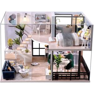 CUTEBEE Dollhouse Miniature House with Furniture, DIY Dollhouse Kit with Dust Proof, Music Movement, 1:24 Scale Creative Room for Gift for Family and Friends (Rose Garden Tea House)(Cozy Time)